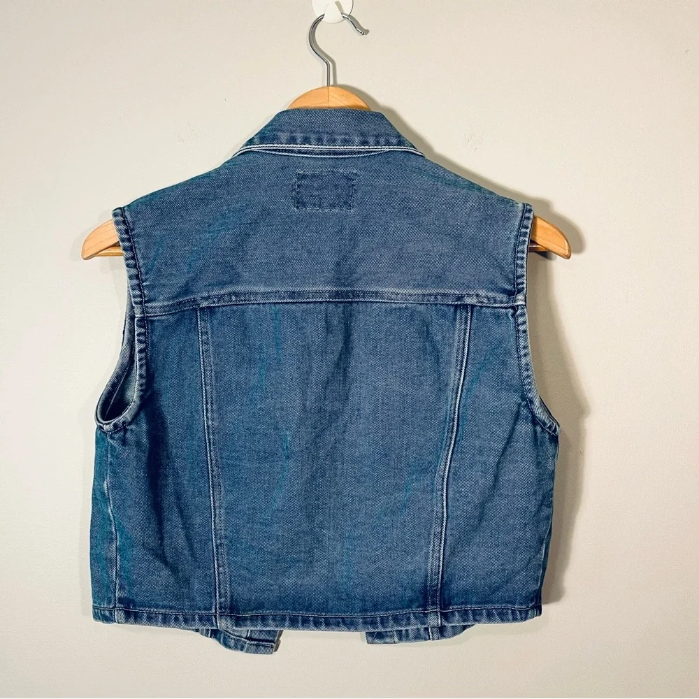 Vintage Cropped Denim Vest KiKoMo Star Sun Embroidery Small - Picture 5 of 7